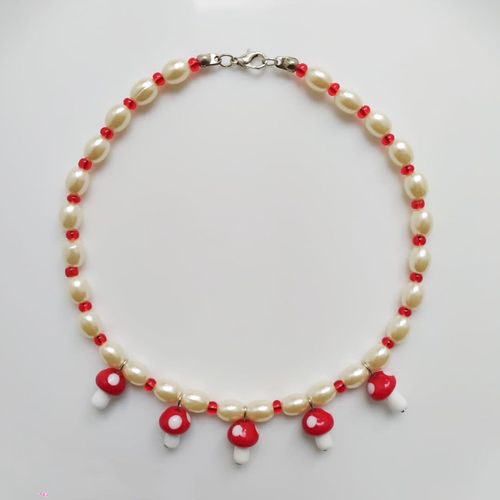 Collier À Breloques En Forme De Champignon Rouge Pour Femmes, Nouvelle Mode, Mignon, Bohème, Perles Faites À La Main, Chaînes Ras Du Cou, Bijoux De Fête