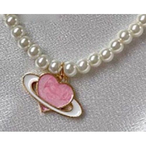 Colliers En Métal Rose Minimaliste Vintage Pour Femmes, Pendentif Coeur Planète, Bijoux Ras Du Cou, Chaînes De Perles Gothiques, Cadeau Pour Petite Amie