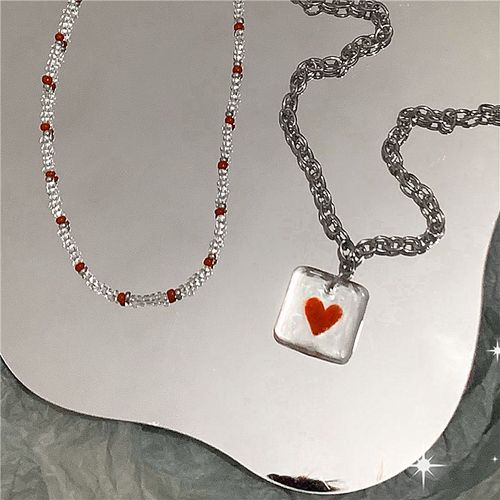 Collier Géométrique En Verre Y2k Pour Femmes, Pendentif En Forme De C¿Ur De Pêche, Cadeau Pour Petite Amie, Tendance, Doux, Nouvelle Collection 2021