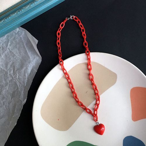 Jolie Chaîne À Maillons En Acrylique Coloré, Harajuku, Jaune, Violet, Rose, Pendentif Coeur De Pêche, Collier Ras Du Cou De Fête, Bijoux 2020