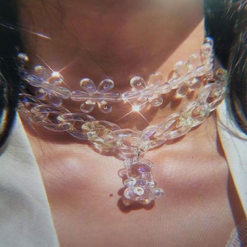 Collier Transparent Avec Pendentif En Forme D'ours Et De Fleur Pour Femme Et Fille, En Acrylique, Animal, Nouveauté Brillante, Mignon, Harajuku, Bijoux Ras Du Cou