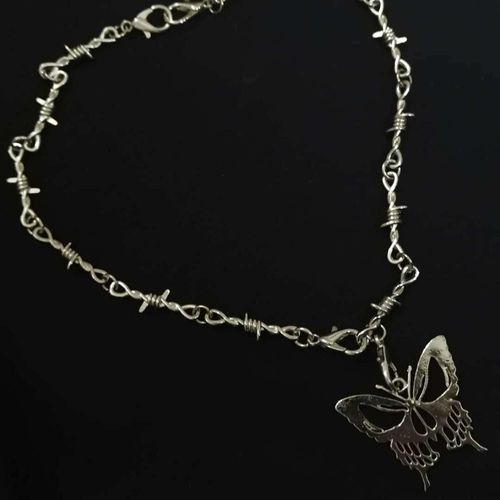 Collier Avec Pendentif En Forme De Papillon Pour Femmes Et Filles, Chaîne En Métal, Style Hip Hop, Punk, Harajuku, Ras Du Cou, Bijoux