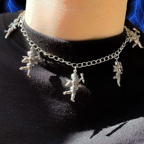 Collier Vintage Avec Pendentif En Métal Cupidon Ange, Pour Femmes Et Hommes, Hip Hop Punk, Cool, Nouveauté Harajuku, Ras Du Cou, Bijoux À La Mode, Nouvelle Collection