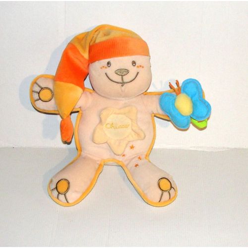 Peluche Lutin Musical Lumineux Chicco - Doudou Lutin A Capuche Orange Fleur Bleu