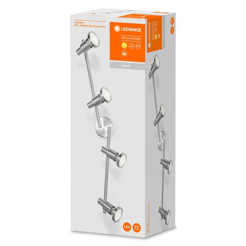 Ledvance Led Spotlight Gu10 4x3w, Projecteurs En Aluminium, Adaptés Au Mur Et Au Plafond À L'intérieur, D'ampoules Gu10 Interchangeables, Blanc Chaud (2700k)