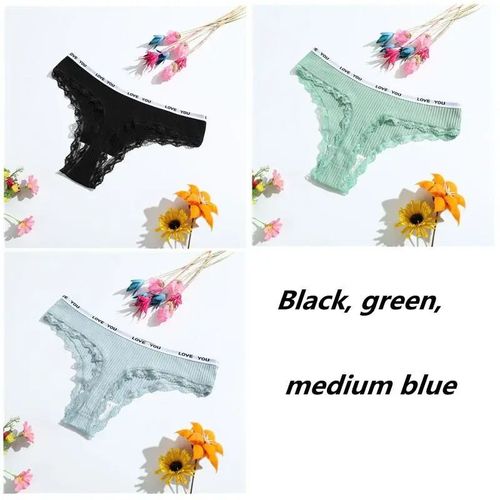 Culotte String Sexy En Coton Pour Femme,Sous-Vêtement Féminin,Taille Basse,Couleur Unie,Noir,Dentelle Invisible,3 Pièces - Type [C5]-3pcs-M