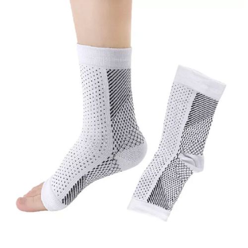 1 Paire De Chaussettes De Compression Courtes À Bout Ouvert Blanc L/Xl
