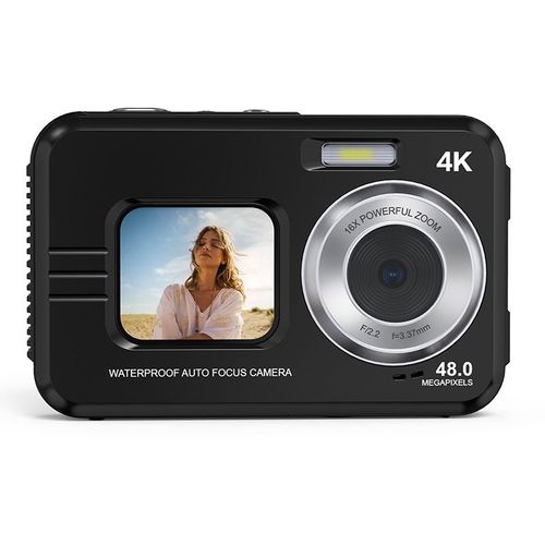 Caméra sous-marine étanche 48MP/4K/zoom double écran/mise au point automatique Le noir