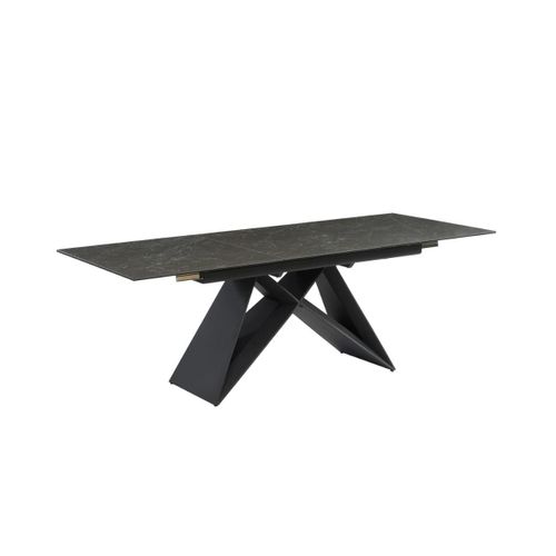 Table À Manger Extensible Libsy - 6 À 8 Couverts - Céramique Et Métal - Noir