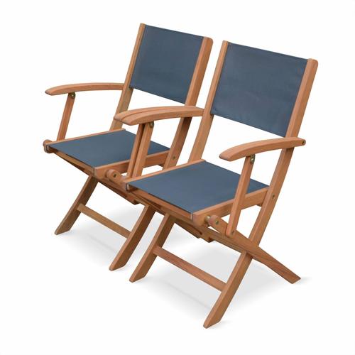 Fauteuils De Jardin En Bois Et Textilène - Almeria Gris Anthracite - 2 Fauteuils Pliants En Bois