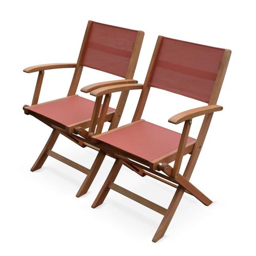 Fauteuils De Jardin En Bois Et Textilène - Almeria Terra Cotta - 2 Fauteuils Pliants En Bois