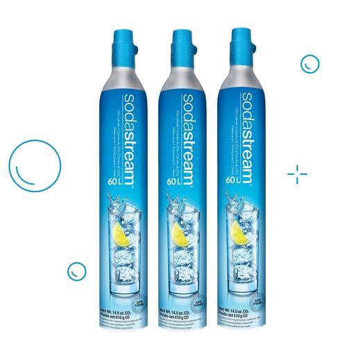 sodastream - lot de 3 cylindres de recharge de gaz co2 60l pour machine à gazéifier - 3 x cylindre gaz