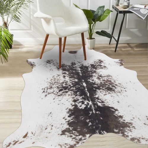 Tapis Kilim 125x155 Rectangle Tissé Blanc Et Marron Motif Faux Uni Art Cow