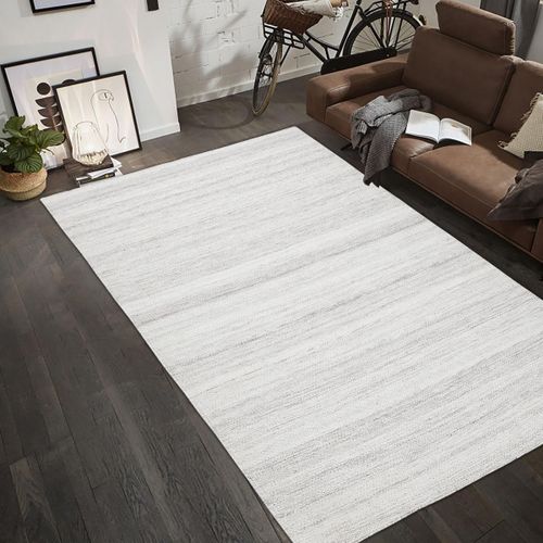 Tapis Kilim 120x170 Rectangle Tissé Crème Motif Faux Uni Lofodi