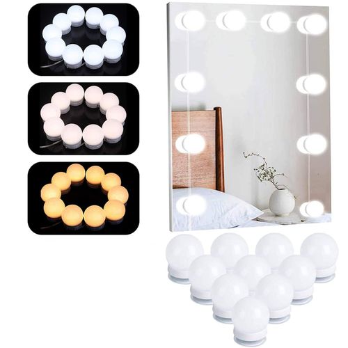 Lumière De Miroir, 10 Led Ampoules Hollywood Kit De Lumière Dimmable Lampe Pour Miroir Cosmétique Salle De Bain 3 Couleurs Avec Alimenté Usb