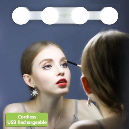 Led Lumières De Maquillage, Hollywood Kit De Lampe De Cosmétique Miroir Rechargeables Portables Sans Fil, 4 Ampoules Luminosité