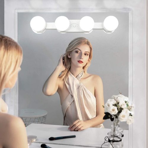 Lumière De Miroir,Lampe De Maquillage Portable Sans Fil Rechargeable Lumière Avec 4 Ampoules Led Luminosité De Couleur Réglable Blanc