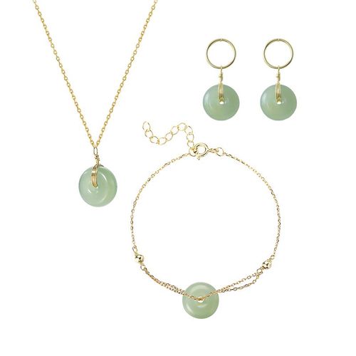 Pendentif En Pierre Verte Ronde, Ensemble De Bijoux De Mariage, Vintage, Couleur Or, Collier + Bracelet + Boucles D'oreilles Pour Femmes Et Filles, Cadeau Fait À La Main