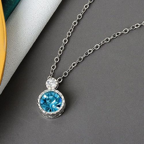 Pendentif Rond Simple En Argent Sterling 925 Pour Femmes, Bijoux Exquis, Zircon Bleu, Cadeaux De Saint Valentin