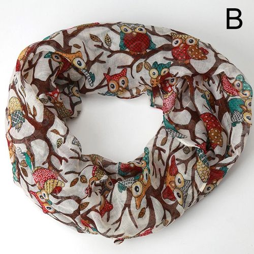 Écharpe À Col Rond Pour Femmes, Foulard À La Mode Avec Motif De Hibou Imprimé, Anneau Chaud, Châle Enveloppant, Bandana, Automne Hiver