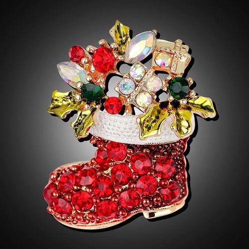 Chaussures De Noël En Strass Pour Femmes, Broche En Métal, Couleur Rouge, Breloque, Cadeaux De Noël, Bijoux