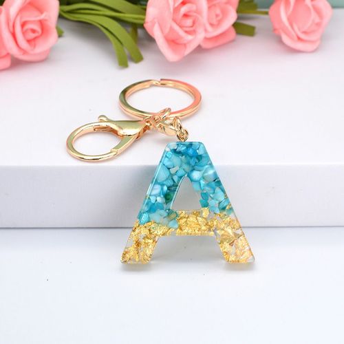 Porte-Clés Avec Lettre En Feuille D'or A-Z, Joli Pendentif Alphabet En Résine Pour Femmes Et Hommes, Porte-Clé De Voiture, Sac À Breloques, Bijoux