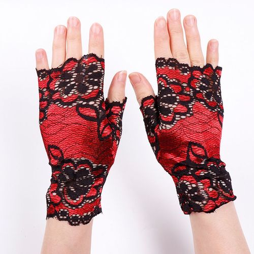 Mitaines Courtes En Dentelle Pour Femme, Gants De Soleil Sexy À La Mode, Demi-Doigt, Protection Solaire Sans Doigts, Motif De Fleurs Roses