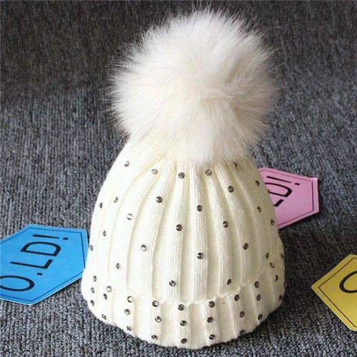 Bonnets Chauds En Fourrure Avec Pompon Pour Enfants, Couvre-Chef Épais Tricoté Au Crochet, Unisexe, Pour Filles Et Garçons, Collection Hiver Et Automne