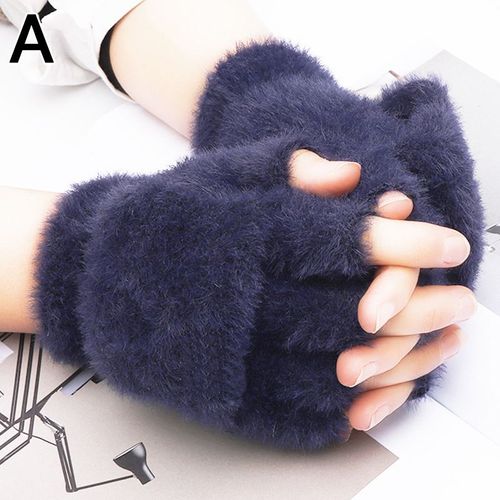 Gants De Vison Sans Doigts, Mitaines À Rabat, En Laine Chaude D'hiver, Pour Écran Tactile, Pour Femmes Et Hommes, Mitaines Tricotées Demi-Doigt
