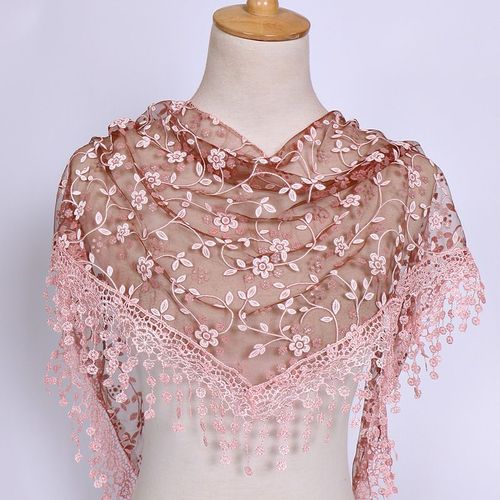 Écharpe Triangulaire En Dentelle Florale Pour Femmes, Châle À Franges, Classique, Décontracté, Couleur Unie, Foulards Respirants Transparents, Printemps, 2021