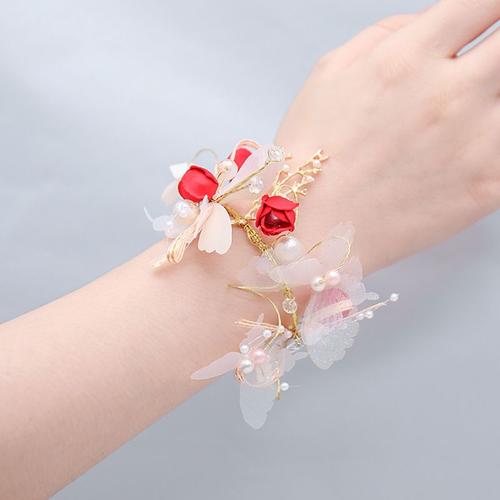 Bracelet De Demoiselle D'honneur En Tissu Pour Filles, Ruban De Fleurs À Main, Accessoires Pour Bal De Mariage