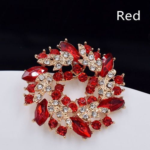 Broche De Luxe Vintage En Cristal Strass Pour Femmes, Bijoux À La Mode, En Métal, En Forme De Fleur Rouge Chinois Doré, Pour Écharpe