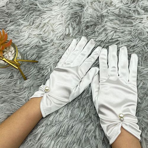 1 Paire De Gants De Poignet En Satin Pour Filles, À Doigts Courts, Lisses, Extensibles, Rouge, Pour Soirée, Bal Formel