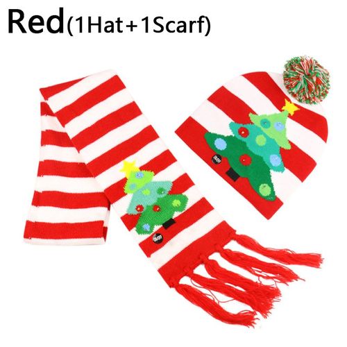 Chapeaux De Noël Créatifs Avec Lumière Led, Ensemble Bonnet + Écharpe, Bonnet De Noël, Bonhomme De Neige, Renne, Casquette De Fête De Noël Pour Enfants Et Adultes