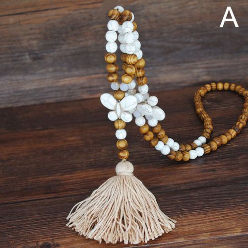 Collier Bohémien De Perles En Bois Pour Femmes Et Filles, Long Gland, Pendentif, Chaîne De Pull, Pierre, Ras Du Cou, Bijoux Vintage, Cadeaux