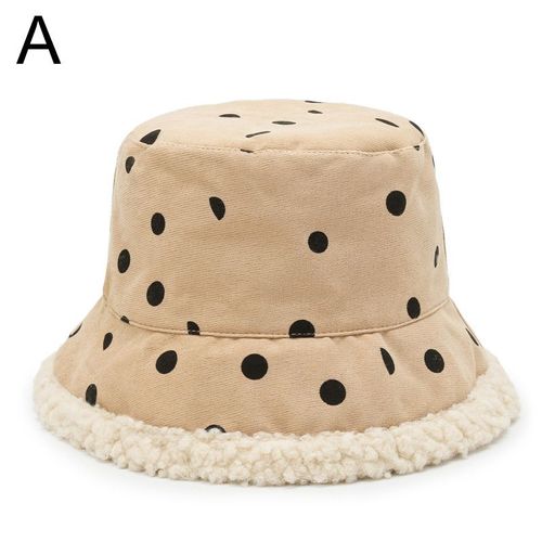 Chapeau De Pêcheur Réversible En Fausse Fourrure D'agneau Pour Femme, Avec Imprimé À Pois, Épais Et Chaud