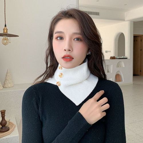 Foulard Chaud En Laine Tricoté Pour Femme, Coupe-Vent, Épais, Élastique, Bouton, Doux, Faux Col, À La Mode, Hiver