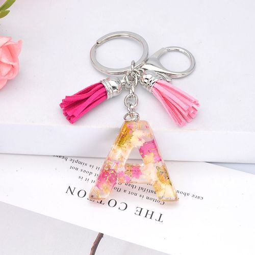 Porte-Clés Fleur Séchée Véritable, Lettre Alphabet, En Résine Cristal, Anneaux De Sac De Voiture, Glands Suspendus, Porte-Clé, Charme De Voiture Mignon