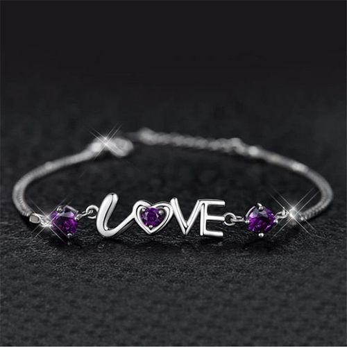 Bracelets D'amour En Zircon Violet Pour Femmes, Bijoux Exquis En Argent Sterling 925, À La Mode, Cadeaux D'anniversaire Pour Dames