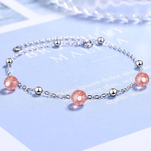 Bracelets De Cheville En Argent Sterling 925 Pour Femmes, Bijoux De Pied En Perle Rose Cristal, Accessoires De Fête De Vacances À La Plage Pour Filles