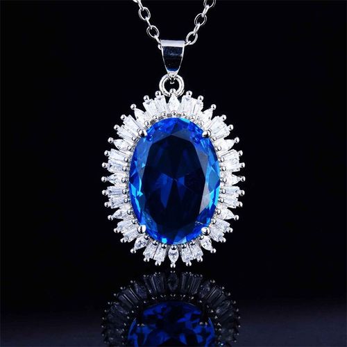 Ensemble De Bijoux Classiques En Argent Sterling 925, Cristal Bleu, Zircon Complet, Pendentif Rond, Colliers, Bagues, Boucles D'oreilles, Pour Femmes, Mariage