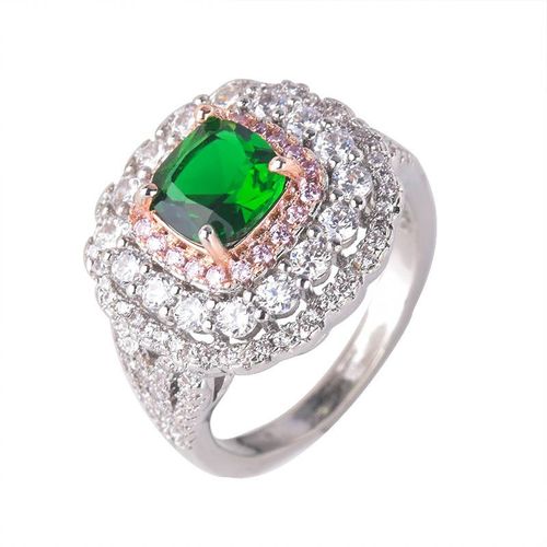 Bague De Luxe En Argent Sterling 925 Pour Femmes, Zircon, Carré, Vert, Cz, Accessoires, Cadeau D'anniversaire, Nouveau