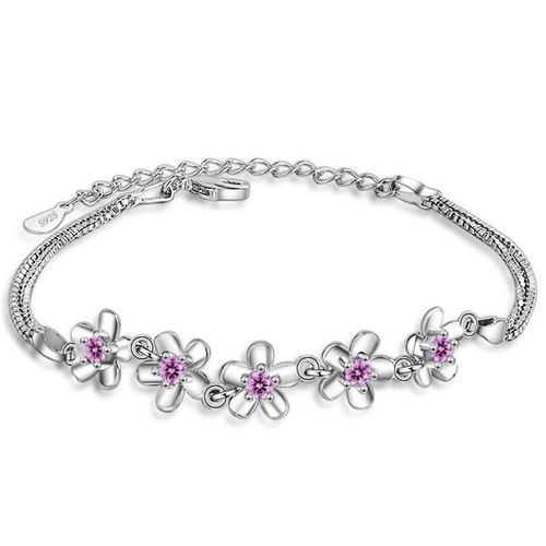 Bracelets En Argent Sterling 925 Pour Femmes, Nouveaux Bijoux Tendance Mignons En Zircon Rose À Fleurs, Cadeaux De La Saint-Valentin