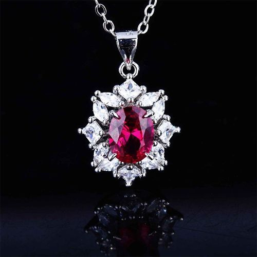 Colliers, Bagues Et Boucles D'oreilles Pour Femmes, Ensemble De Bijoux De Mariage, Rose Rouge, En Zircon, Pendentif Rond, En Argent Sterling 925, Nouvelle Collection