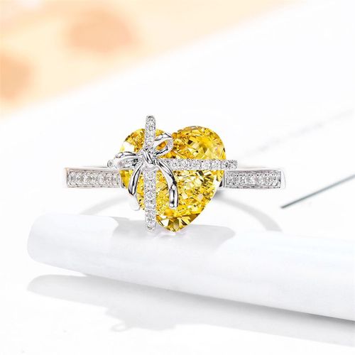 Bague En Argent Sterling 925 Avec N¿Ud Papillon Pour Femme, Bijoux, Accessoires De Mariage, Rose Brillant, Zircon Jaune, Nouvelle Collection