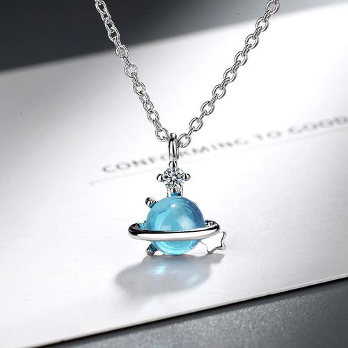 Colliers En Argent Sterling 925 Pour Femmes, Joli Pendentif Planète Bleu Cristal, Cadeaux De Fête D'anniversaire, Nouvelle Collection