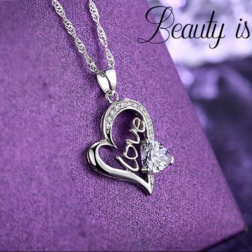 Pendentif C¿Ur D'amour En Zircon Violet Pour Femmes, Colliers En Argent Sterling 925, Accessoires De Mariage, Cadeaux, Nouveauté