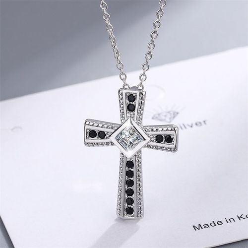 Colliers En Zircon Noir Vintage Pour Femmes, Pendentif Croix En Argent Sterling 925, Bijoux Exquis, Accessoires D'anniversaire, Nouvelle Collection