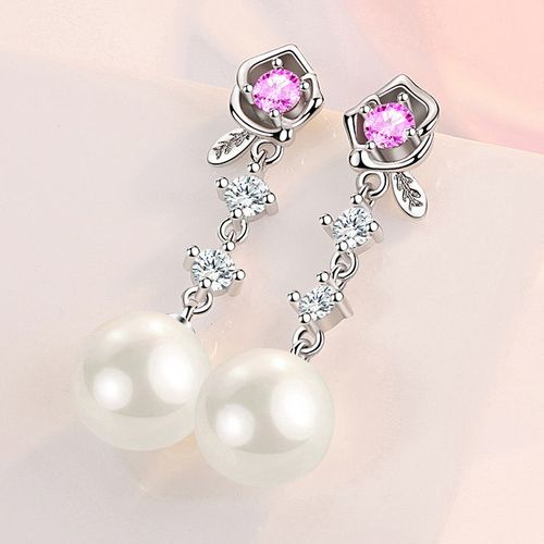 Boucles D'oreilles Élégantes Pour Femmes, Nouveau Tempérament, Fleur Rose, Perle, Argent Sterling 925, Bijoux D'oreille, Accessoires De Fiançailles