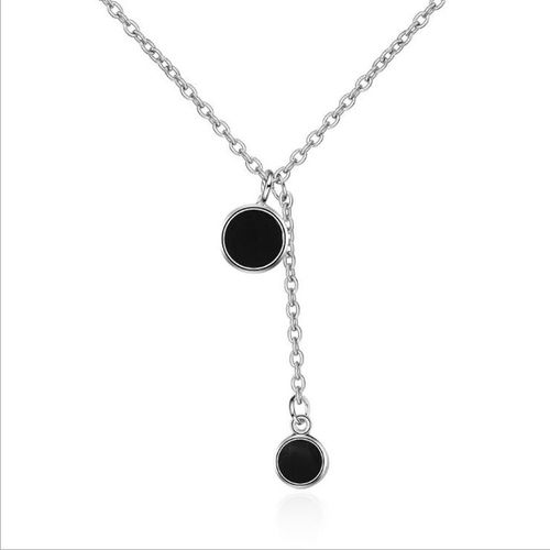 Colliers En Argent Sterling 925 Pour Femmes, Pendentif Rond Noir Créatif, Chaîne De Chandail Ras Du Cou, Bijoux Cadeaux De Fête Pour Dames